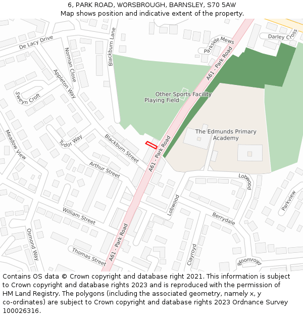 6, PARK ROAD, WORSBROUGH, BARNSLEY, S70 5AW: Location map and indicative extent of plot