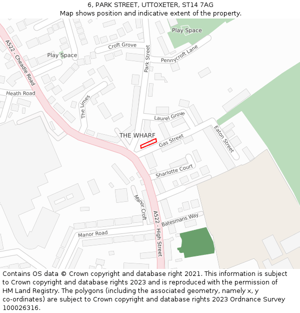 6, PARK STREET, UTTOXETER, ST14 7AG: Location map and indicative extent of plot