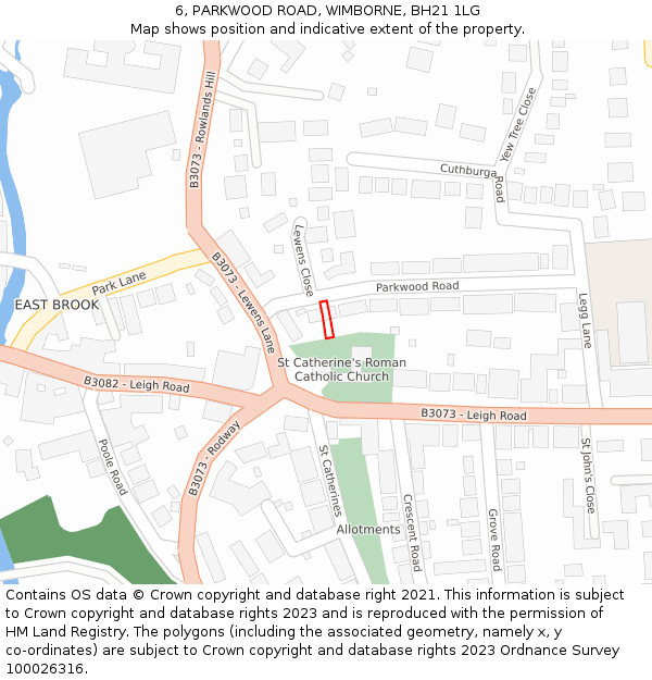6, PARKWOOD ROAD, WIMBORNE, BH21 1LG: Location map and indicative extent of plot