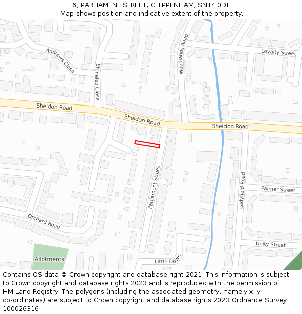6, PARLIAMENT STREET, CHIPPENHAM, SN14 0DE: Location map and indicative extent of plot