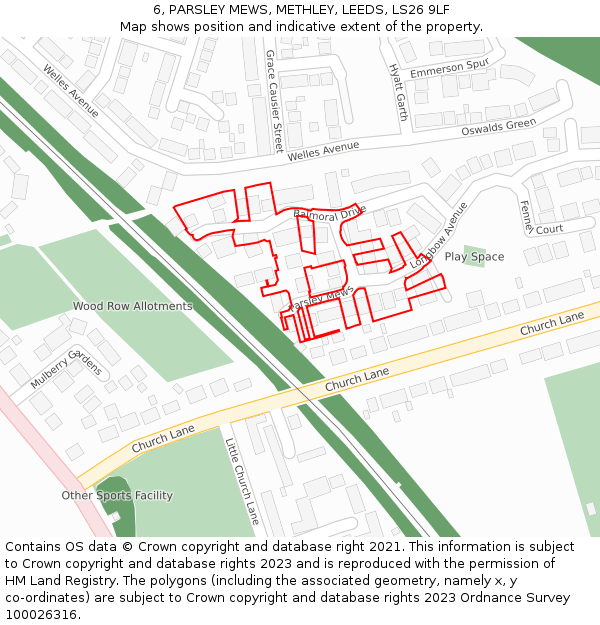6, PARSLEY MEWS, METHLEY, LEEDS, LS26 9LF: Location map and indicative extent of plot
