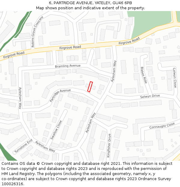 6, PARTRIDGE AVENUE, YATELEY, GU46 6PB: Location map and indicative extent of plot