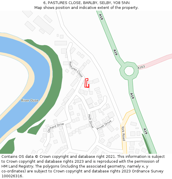 6, PASTURES CLOSE, BARLBY, SELBY, YO8 5NN: Location map and indicative extent of plot