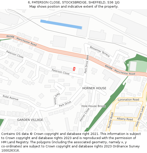 6, PATERSON CLOSE, STOCKSBRIDGE, SHEFFIELD, S36 1JG: Location map and indicative extent of plot
