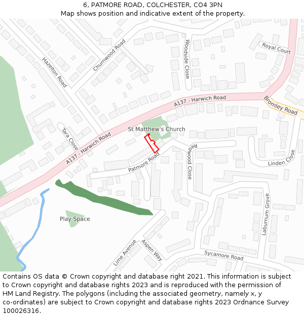6, PATMORE ROAD, COLCHESTER, CO4 3PN: Location map and indicative extent of plot