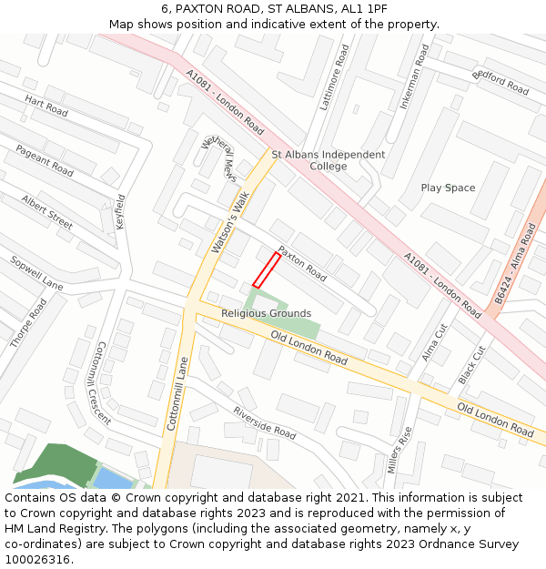 6, PAXTON ROAD, ST ALBANS, AL1 1PF: Location map and indicative extent of plot