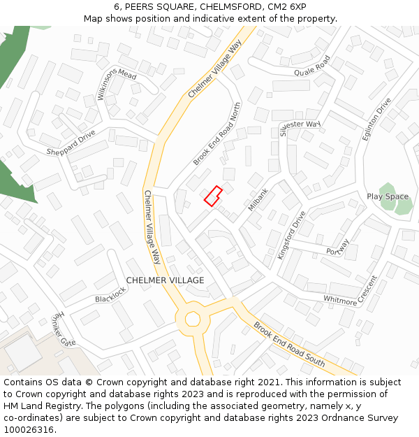 6, PEERS SQUARE, CHELMSFORD, CM2 6XP: Location map and indicative extent of plot