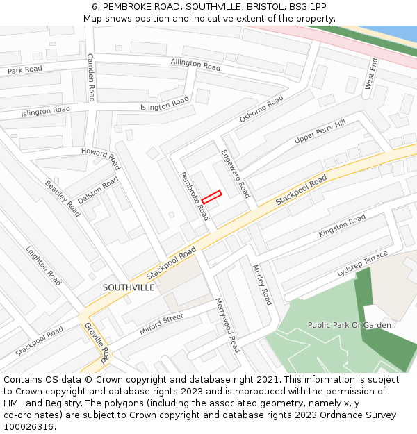 6, PEMBROKE ROAD, SOUTHVILLE, BRISTOL, BS3 1PP: Location map and indicative extent of plot