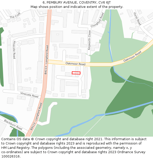 6, PEMBURY AVENUE, COVENTRY, CV6 6JT: Location map and indicative extent of plot