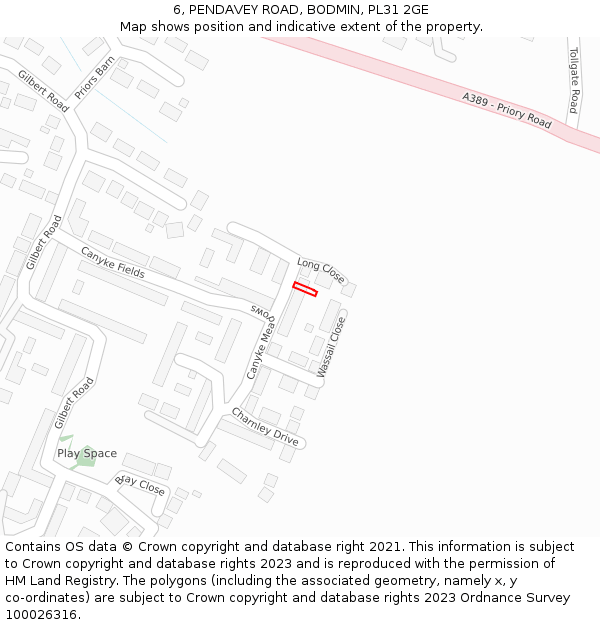 6, PENDAVEY ROAD, BODMIN, PL31 2GE: Location map and indicative extent of plot