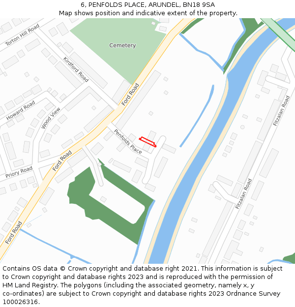 6, PENFOLDS PLACE, ARUNDEL, BN18 9SA: Location map and indicative extent of plot