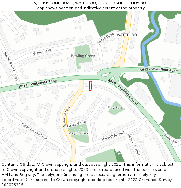 6, PENISTONE ROAD, WATERLOO, HUDDERSFIELD, HD5 8QT: Location map and indicative extent of plot