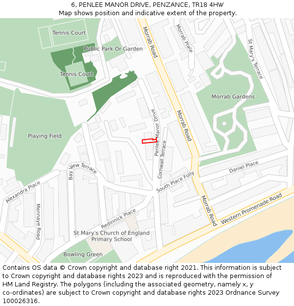6, PENLEE MANOR DRIVE, PENZANCE, TR18 4HW: Location map and indicative extent of plot