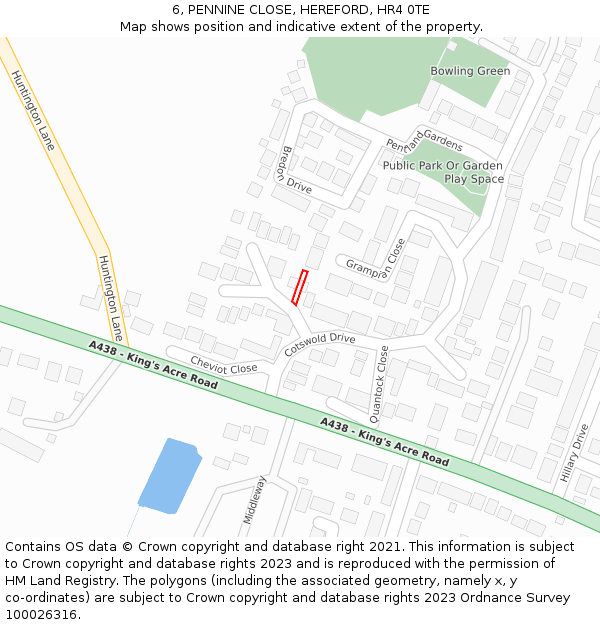 6, PENNINE CLOSE, HEREFORD, HR4 0TE: Location map and indicative extent of plot