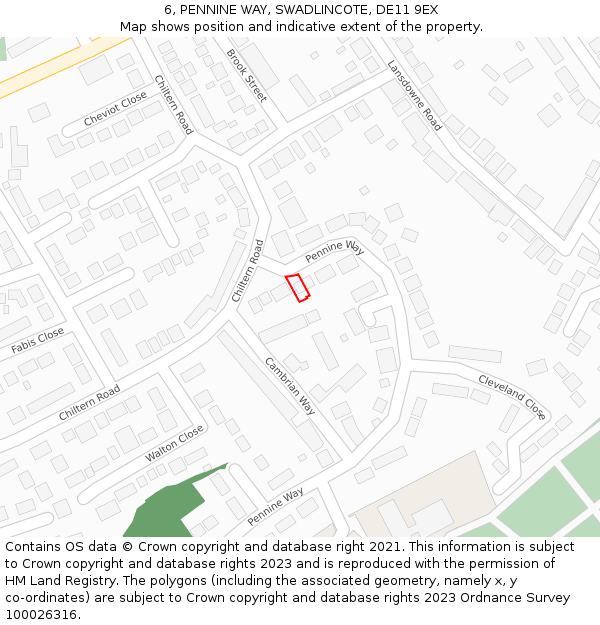 6, PENNINE WAY, SWADLINCOTE, DE11 9EX: Location map and indicative extent of plot