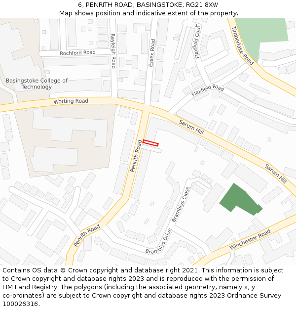 6, PENRITH ROAD, BASINGSTOKE, RG21 8XW: Location map and indicative extent of plot