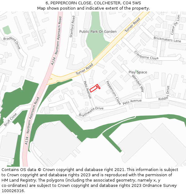 6, PEPPERCORN CLOSE, COLCHESTER, CO4 5WS: Location map and indicative extent of plot