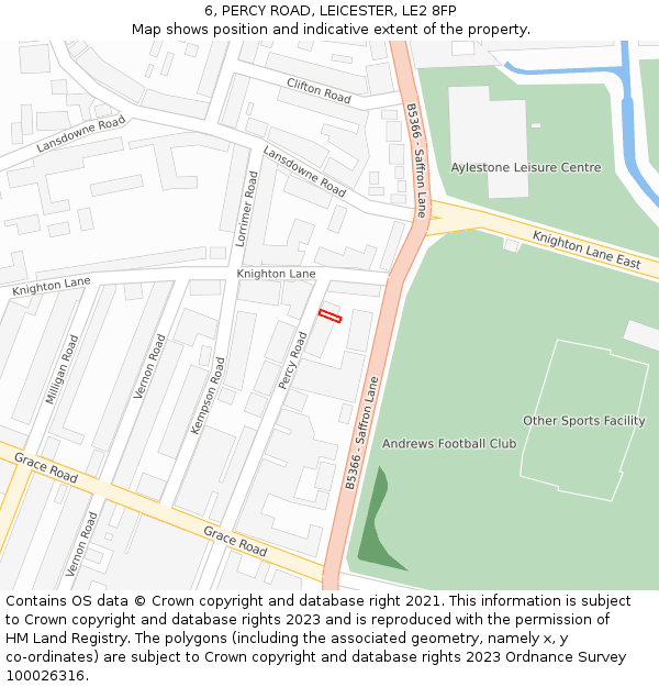 6, PERCY ROAD, LEICESTER, LE2 8FP: Location map and indicative extent of plot