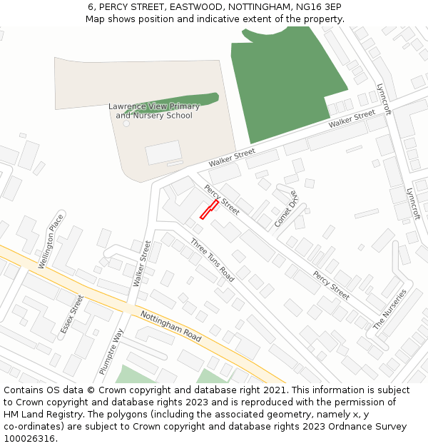 6, PERCY STREET, EASTWOOD, NOTTINGHAM, NG16 3EP: Location map and indicative extent of plot