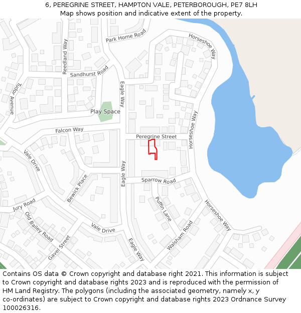 6, PEREGRINE STREET, HAMPTON VALE, PETERBOROUGH, PE7 8LH: Location map and indicative extent of plot