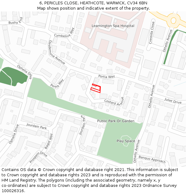 6, PERICLES CLOSE, HEATHCOTE, WARWICK, CV34 6BN: Location map and indicative extent of plot