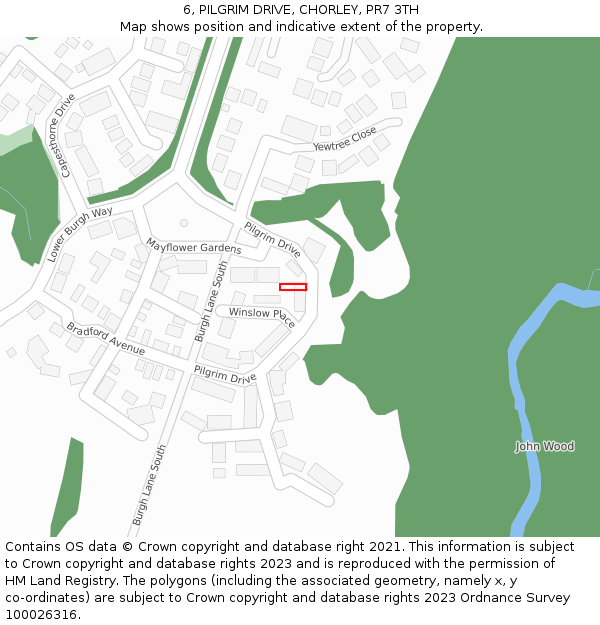 6, PILGRIM DRIVE, CHORLEY, PR7 3TH: Location map and indicative extent of plot
