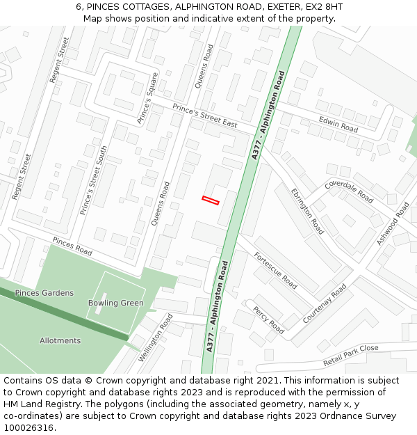 6, PINCES COTTAGES, ALPHINGTON ROAD, EXETER, EX2 8HT: Location map and indicative extent of plot