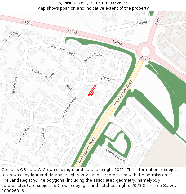 6, PINE CLOSE, BICESTER, OX26 3YJ: Location map and indicative extent of plot