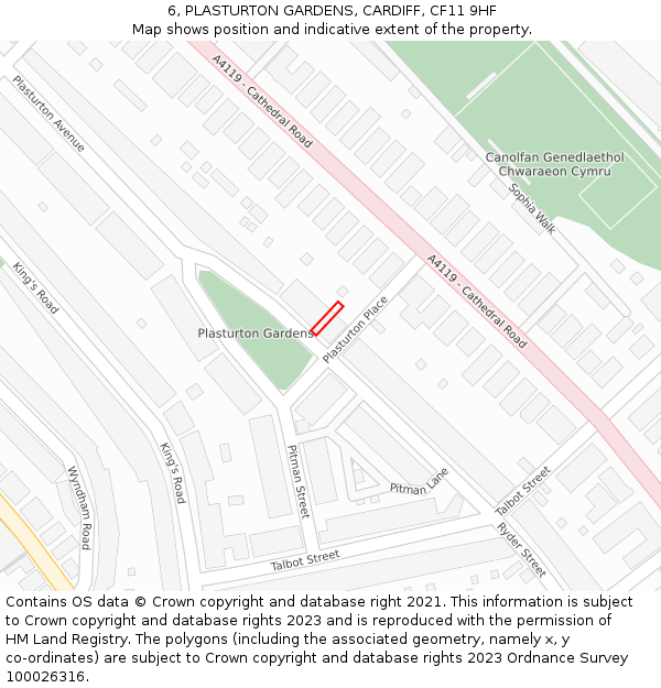 6, PLASTURTON GARDENS, CARDIFF, CF11 9HF: Location map and indicative extent of plot