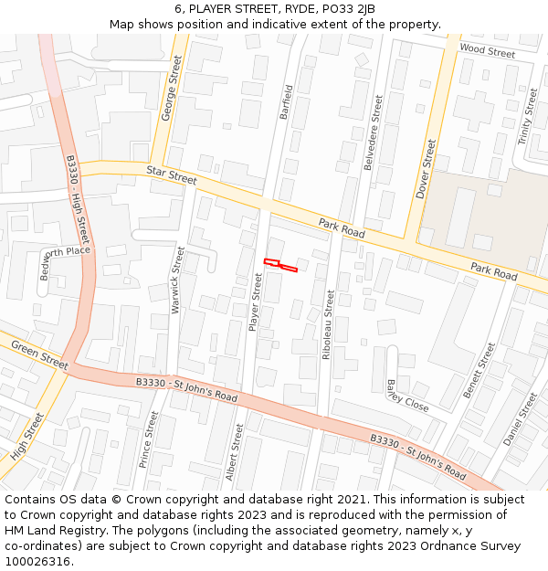 6, PLAYER STREET, RYDE, PO33 2JB: Location map and indicative extent of plot
