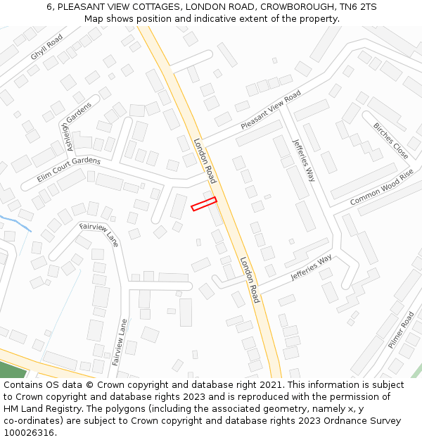6, PLEASANT VIEW COTTAGES, LONDON ROAD, CROWBOROUGH, TN6 2TS: Location map and indicative extent of plot