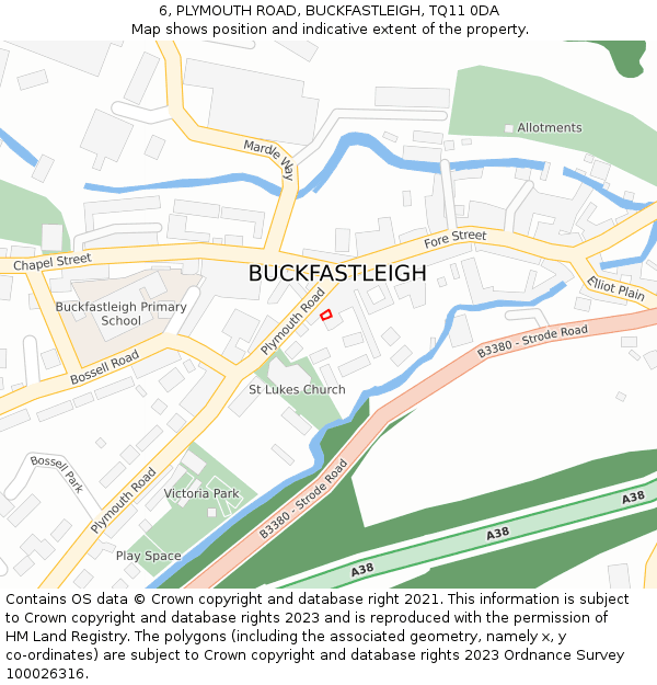 6, PLYMOUTH ROAD, BUCKFASTLEIGH, TQ11 0DA: Location map and indicative extent of plot