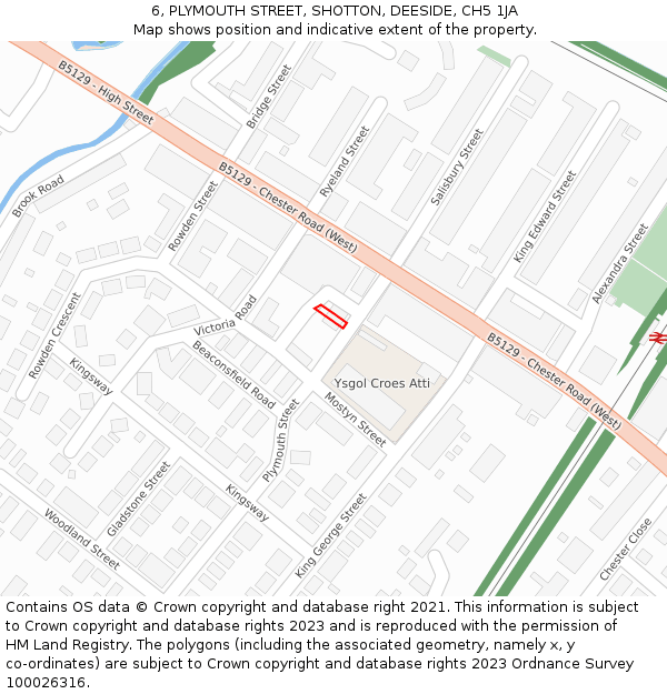 6, PLYMOUTH STREET, SHOTTON, DEESIDE, CH5 1JA: Location map and indicative extent of plot