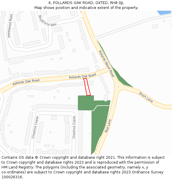 6, POLLARDS OAK ROAD, OXTED, RH8 0JL: Location map and indicative extent of plot