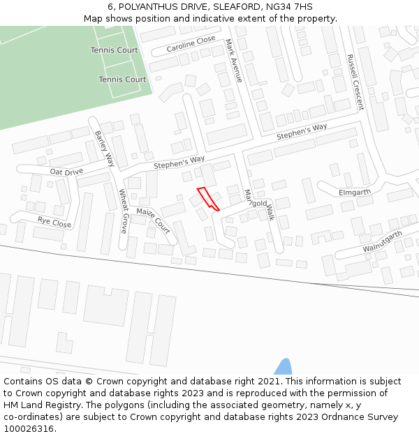 6, POLYANTHUS DRIVE, SLEAFORD, NG34 7HS: Location map and indicative extent of plot