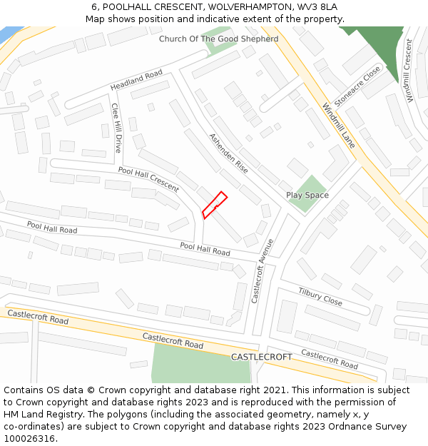 6, POOLHALL CRESCENT, WOLVERHAMPTON, WV3 8LA: Location map and indicative extent of plot