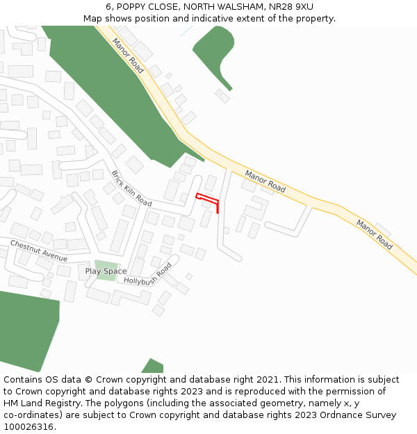 6, POPPY CLOSE, NORTH WALSHAM, NR28 9XU: Location map and indicative extent of plot