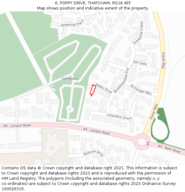 6, POPPY DRIVE, THATCHAM, RG18 4EF: Location map and indicative extent of plot