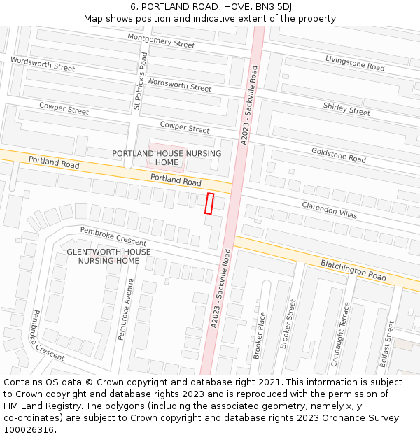 6, PORTLAND ROAD, HOVE, BN3 5DJ: Location map and indicative extent of plot