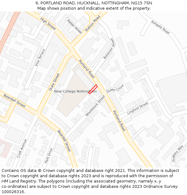 6, PORTLAND ROAD, HUCKNALL, NOTTINGHAM, NG15 7SN: Location map and indicative extent of plot