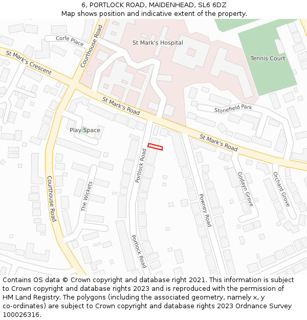 6, PORTLOCK ROAD, MAIDENHEAD, SL6 6DZ: Location map and indicative extent of plot
