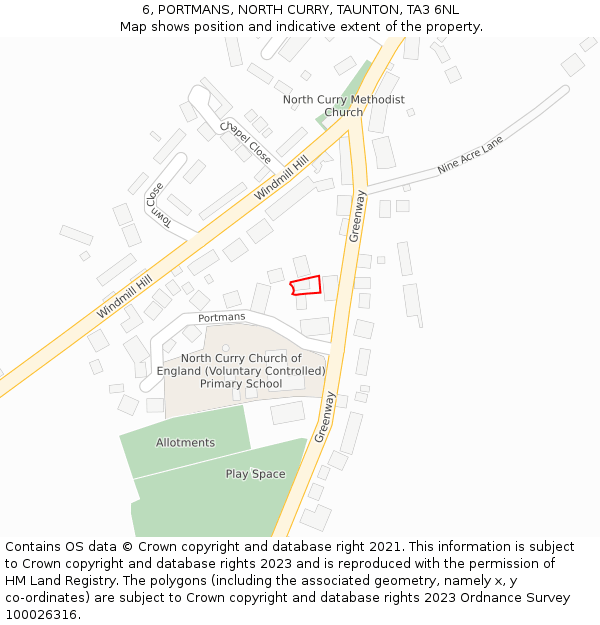 6, PORTMANS, NORTH CURRY, TAUNTON, TA3 6NL: Location map and indicative extent of plot