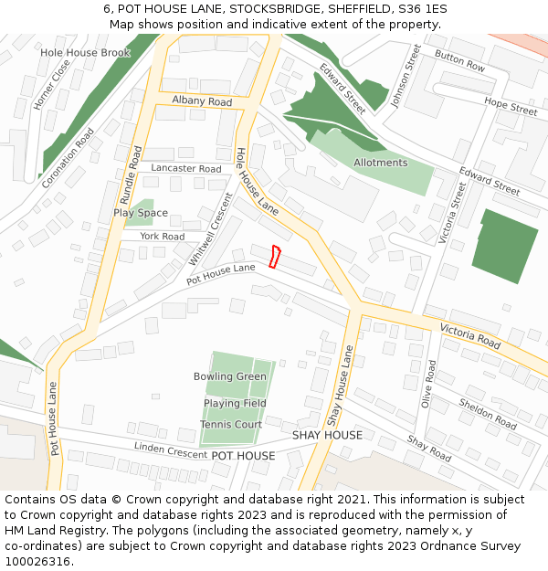 6, POT HOUSE LANE, STOCKSBRIDGE, SHEFFIELD, S36 1ES: Location map and indicative extent of plot