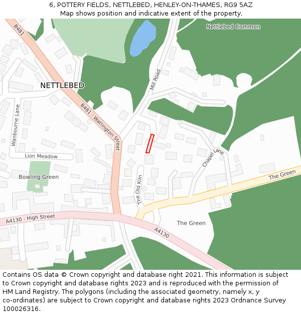 6, POTTERY FIELDS, NETTLEBED, HENLEY-ON-THAMES, RG9 5AZ: Location map and indicative extent of plot