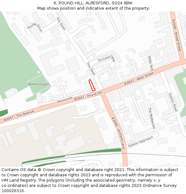6, POUND HILL, ALRESFORD, SO24 9BW: Location map and indicative extent of plot