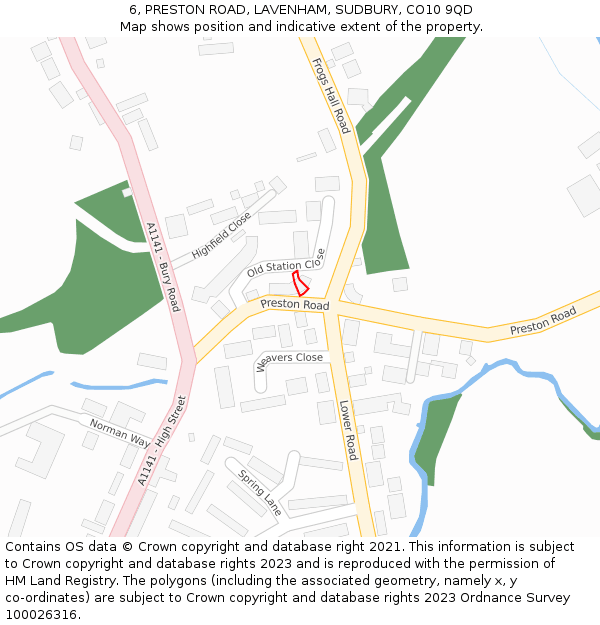 6, PRESTON ROAD, LAVENHAM, SUDBURY, CO10 9QD: Location map and indicative extent of plot
