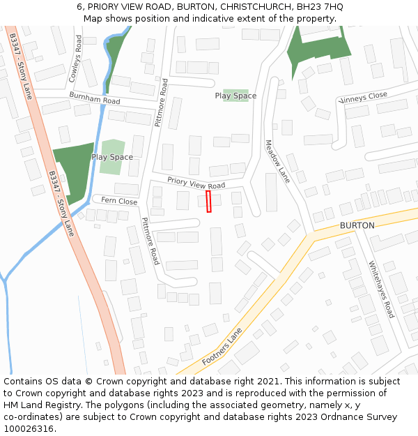6, PRIORY VIEW ROAD, BURTON, CHRISTCHURCH, BH23 7HQ: Location map and indicative extent of plot