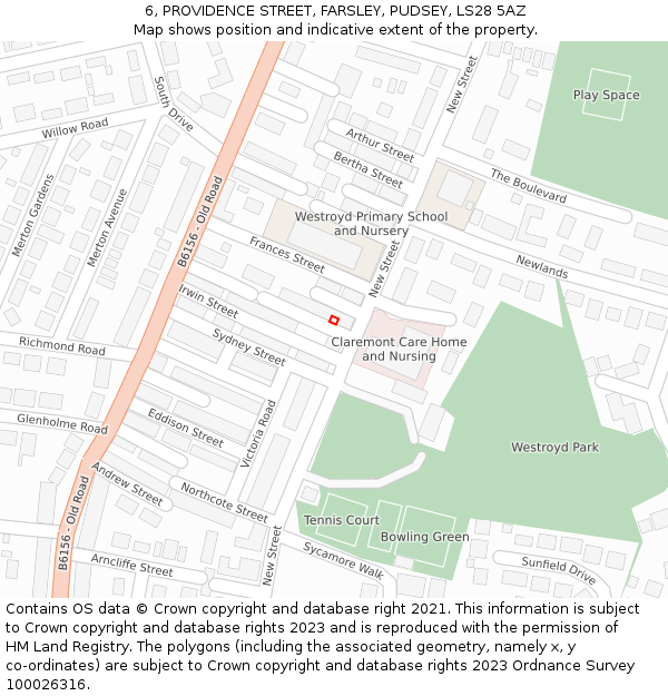 6, PROVIDENCE STREET, FARSLEY, PUDSEY, LS28 5AZ: Location map and indicative extent of plot