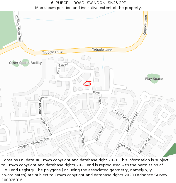 6, PURCELL ROAD, SWINDON, SN25 2PF: Location map and indicative extent of plot
