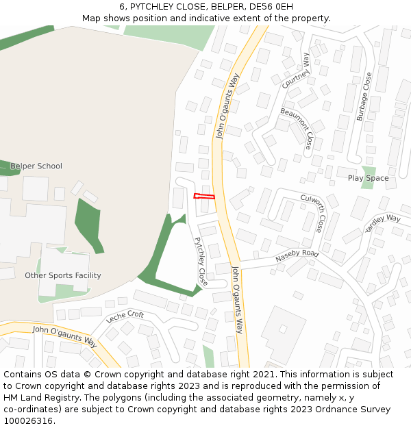 6, PYTCHLEY CLOSE, BELPER, DE56 0EH: Location map and indicative extent of plot